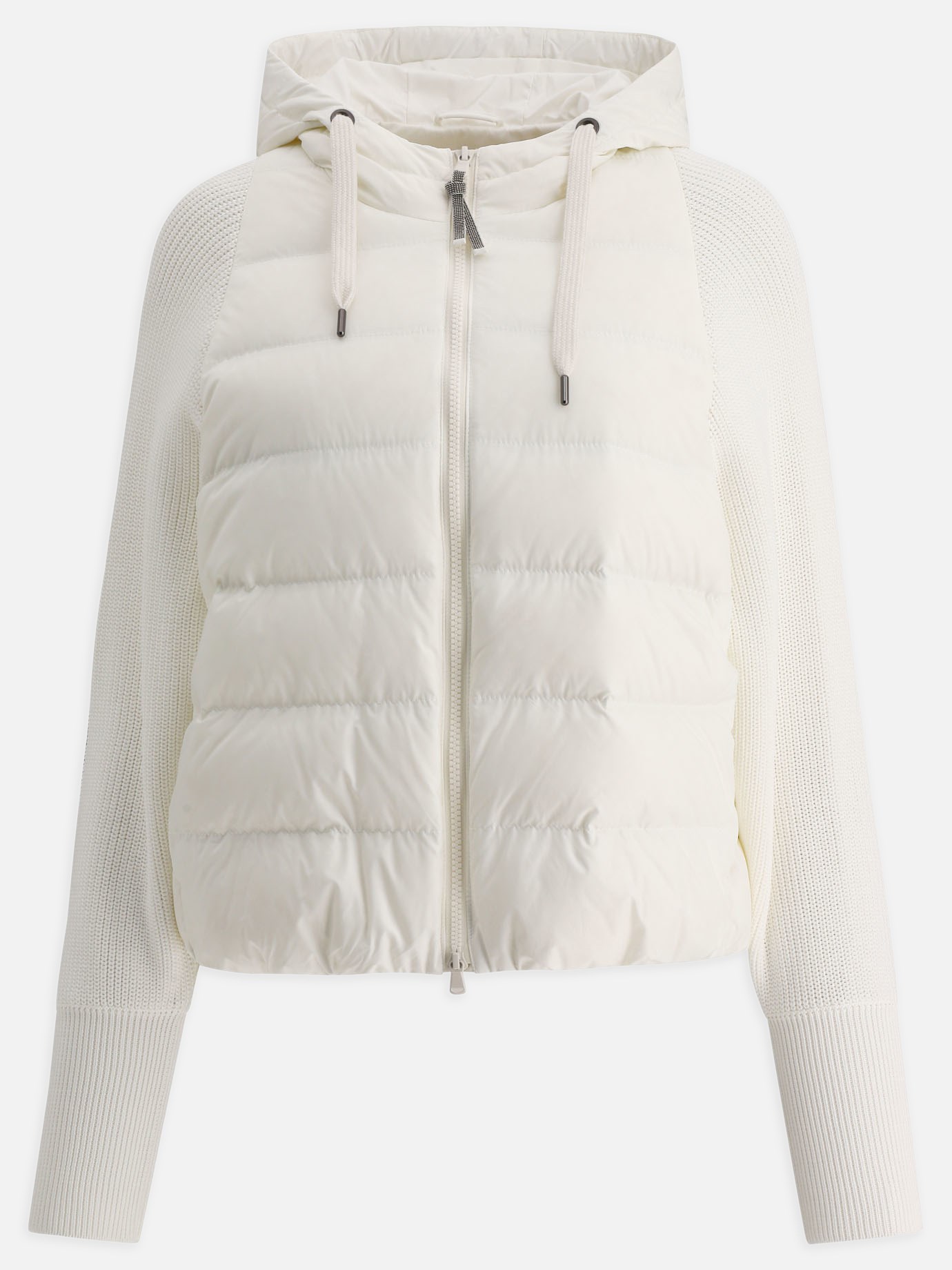 Down jacket with tricot sleeves