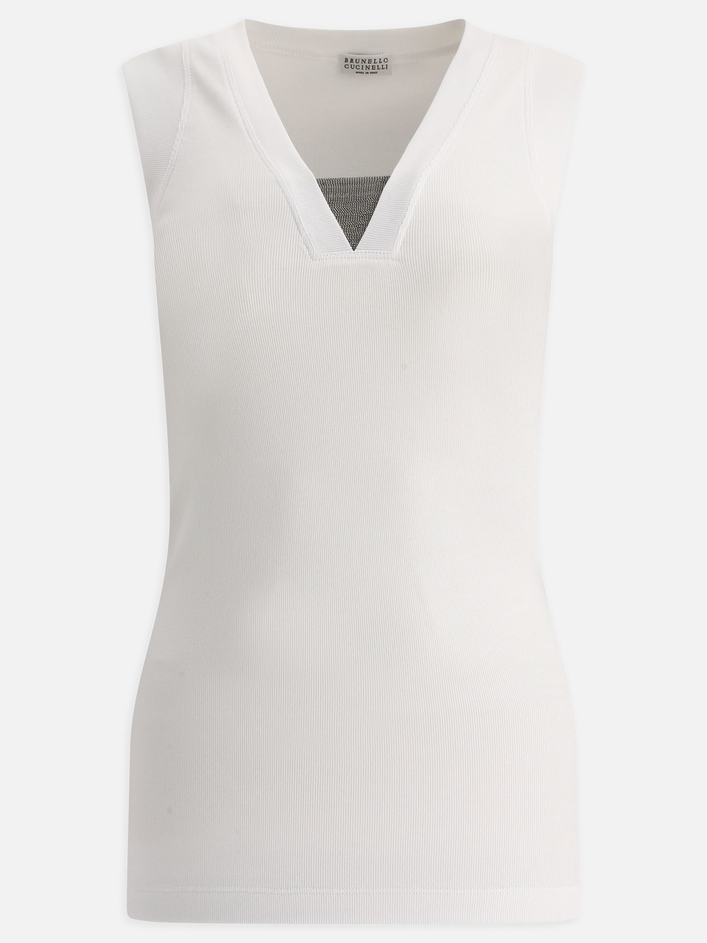 Ribbed tank top with rhinestones by Brunello Cucinelli