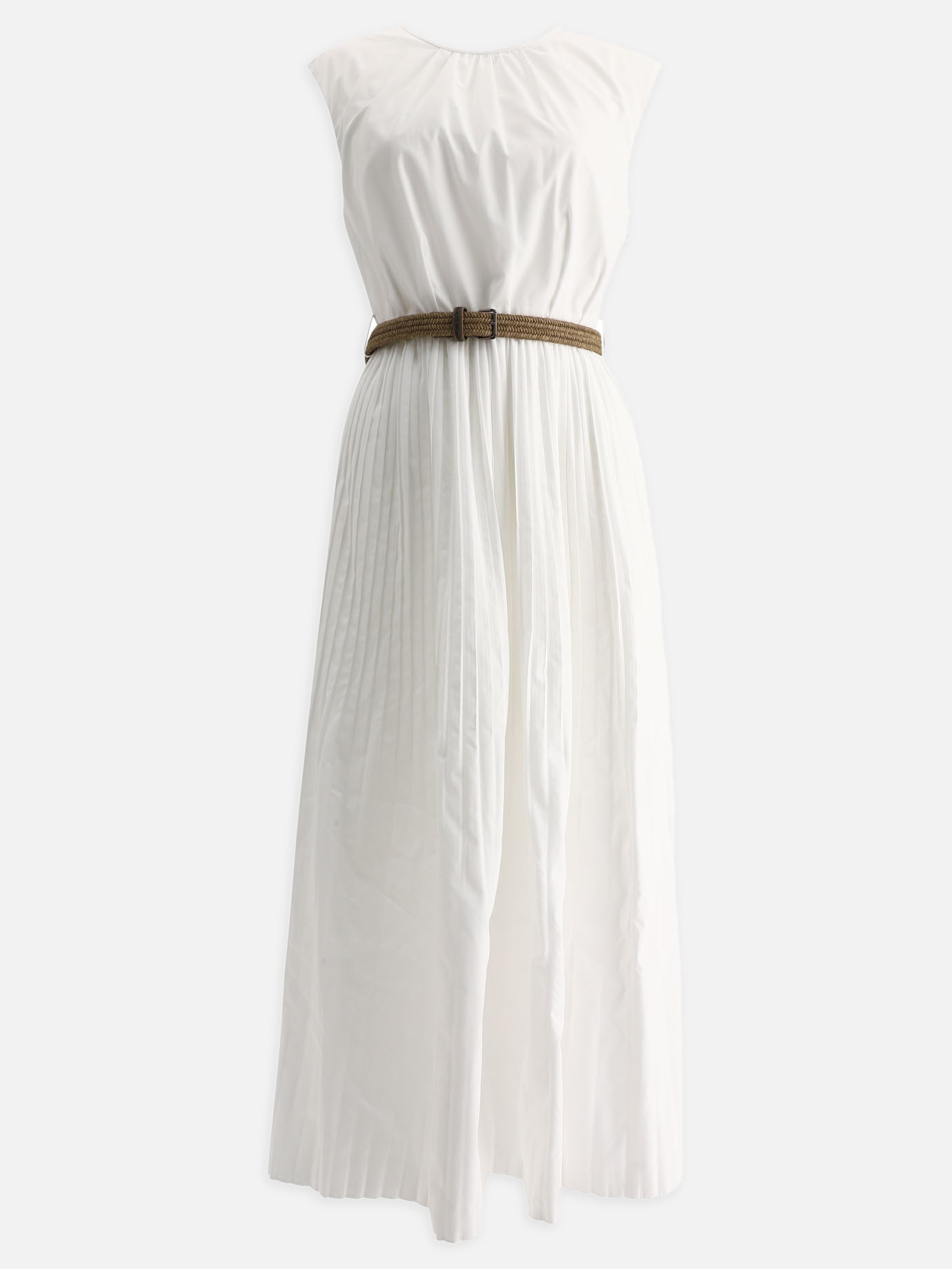 Pleated dress with belt
