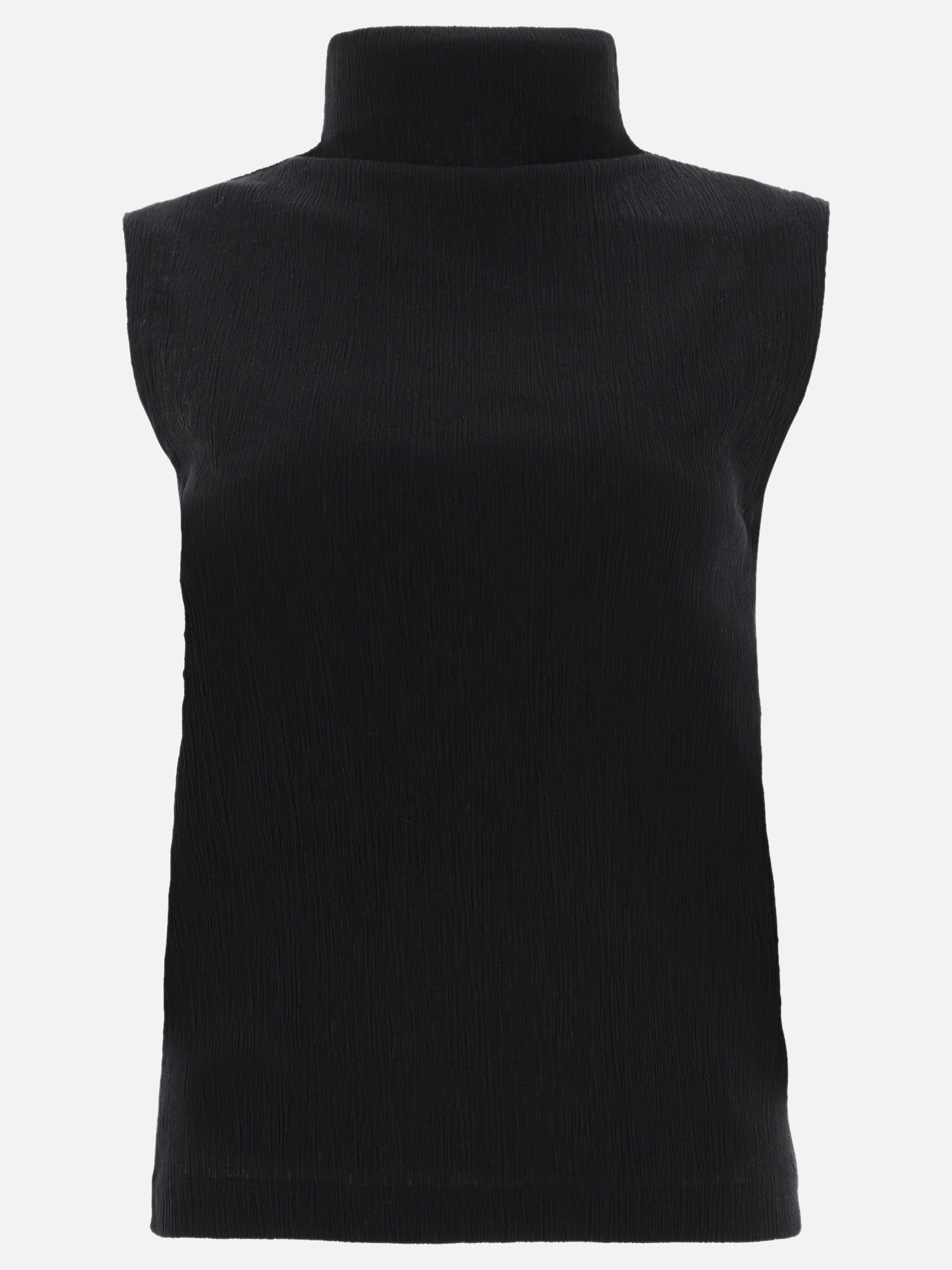 Sleeveless top with high neck
