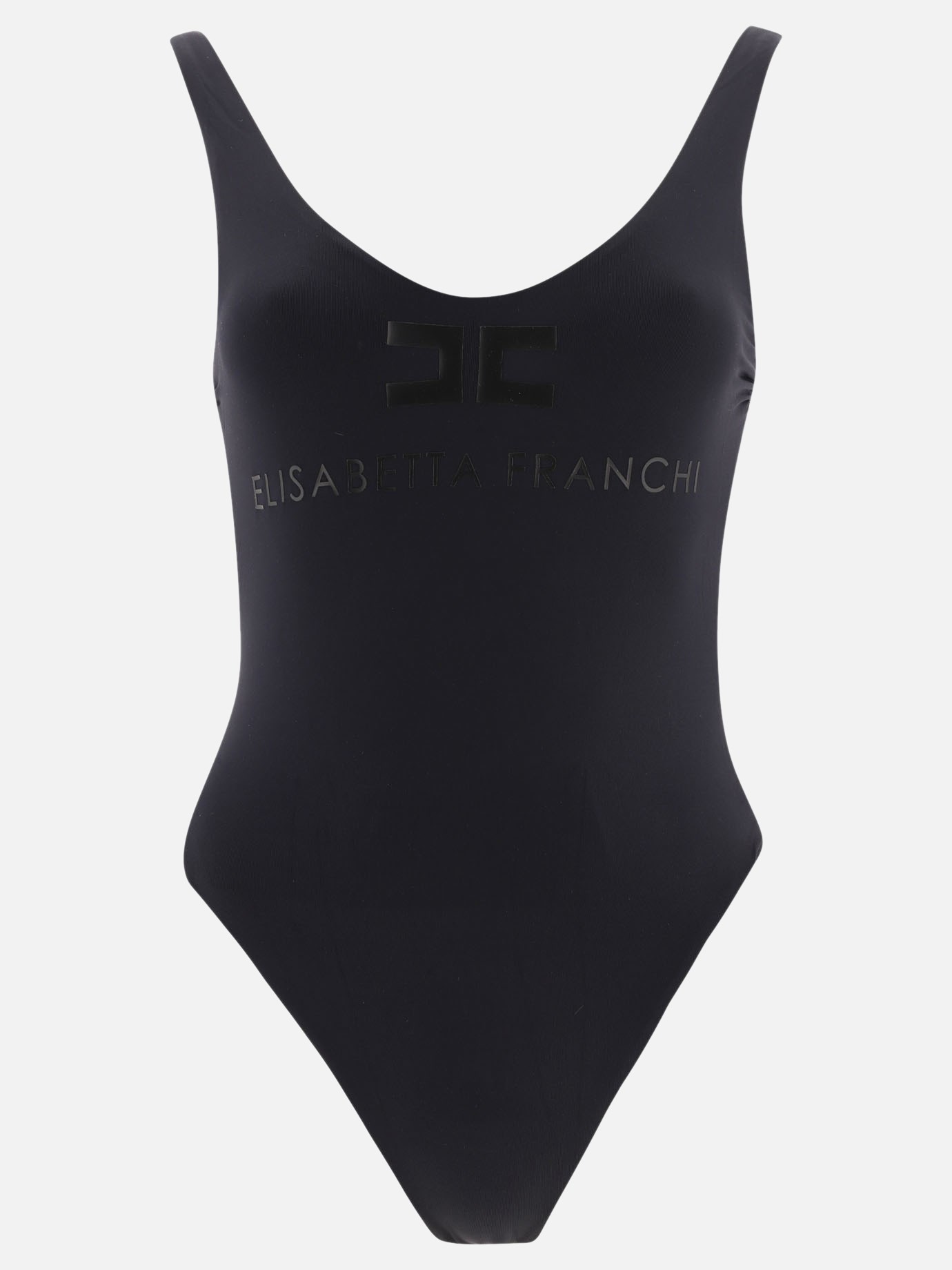 Swimsuit with rubberized logo