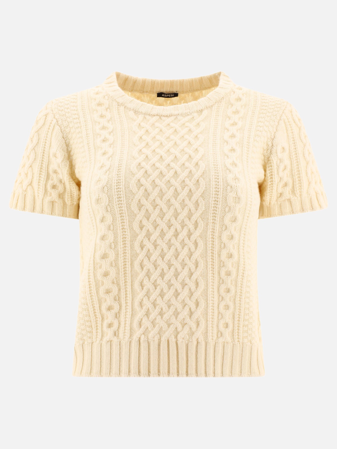 Short-sleeved cable sweater