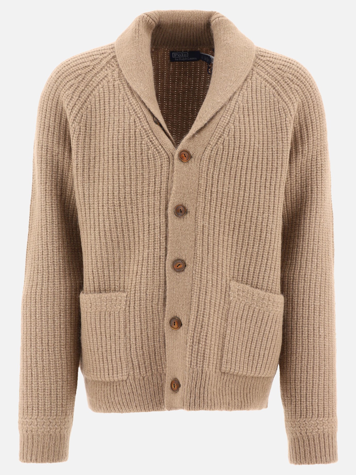 Ribbed cardigan with high collar