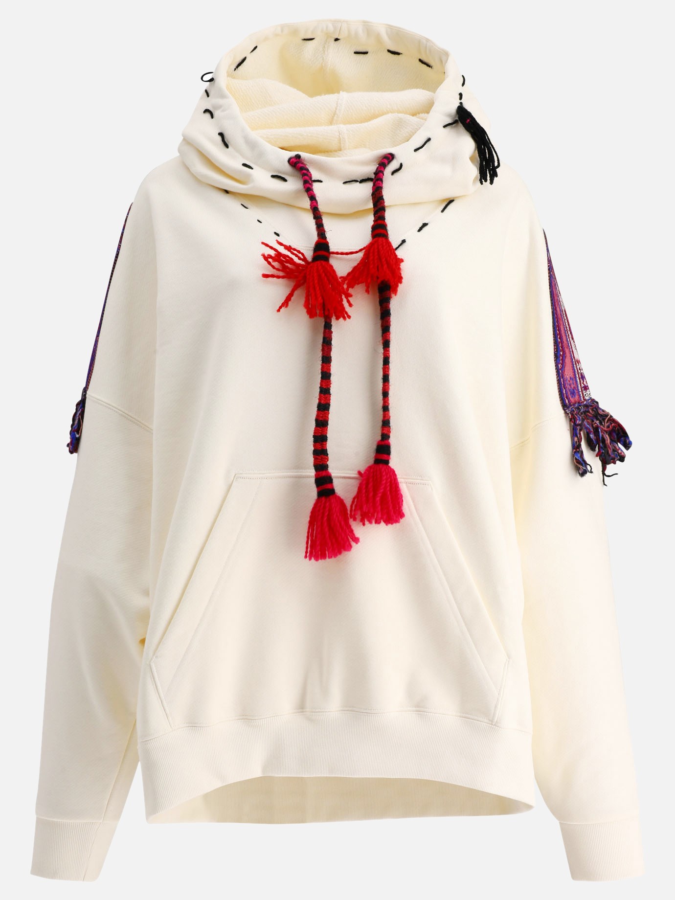 Hoodie with patch and tassels