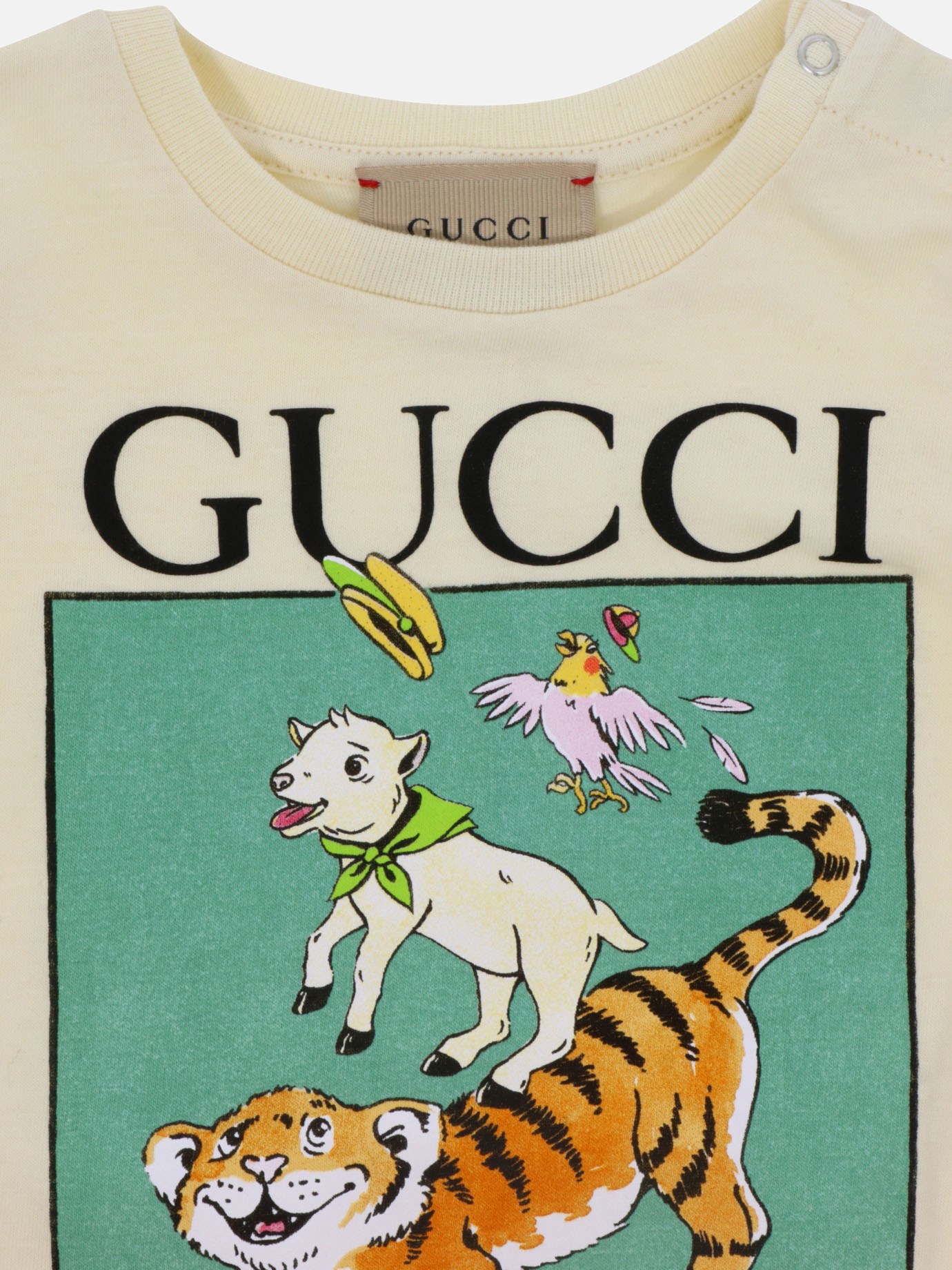Completo pagliaccetto, cappello e bavaglino con stampa animali by Gucci Kids