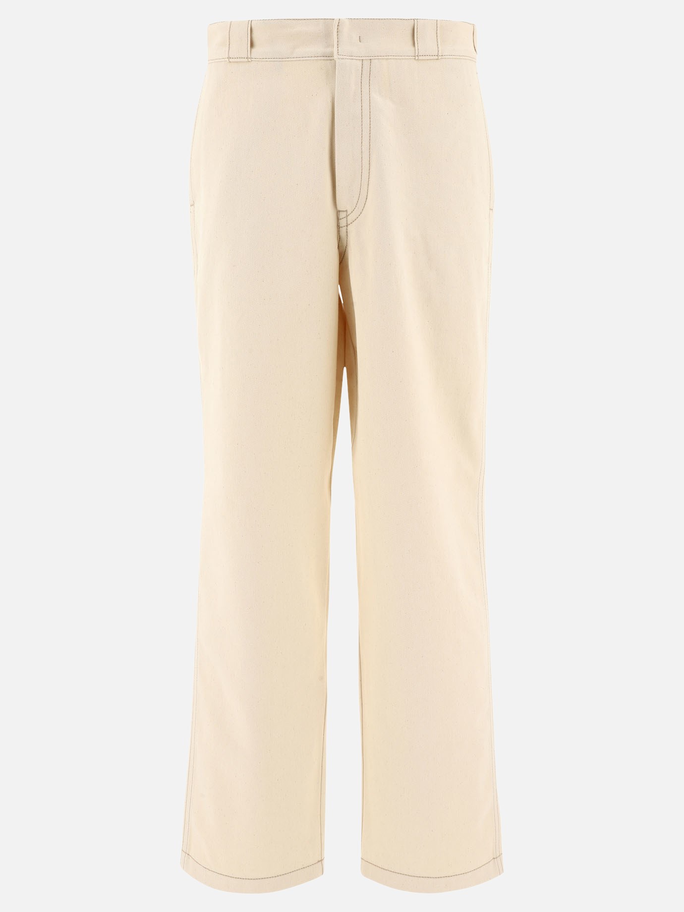 Pantaloni in denim con placchetta by Prada
