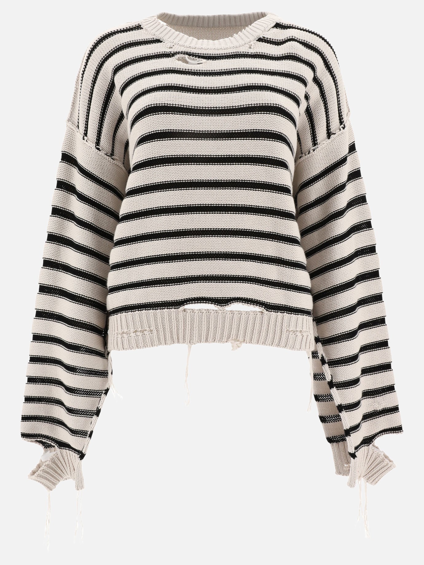 Striped and fringed sweater